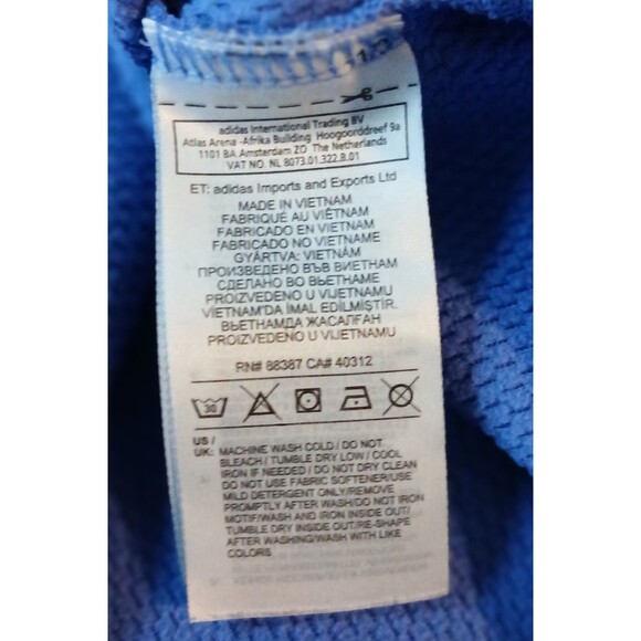 Adidas Cropped Hoodie S Blue Vertical Logo Athleisure Training Pullover EUC - Picture 6 of 8